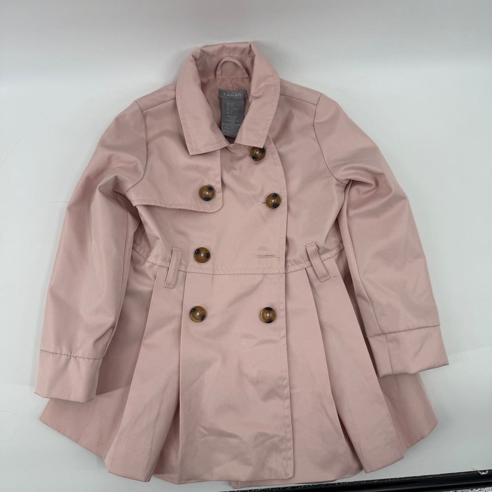Tahari Toddler Girls Pink Pleated Double Breasted Trench Coat Jacket Size 2T